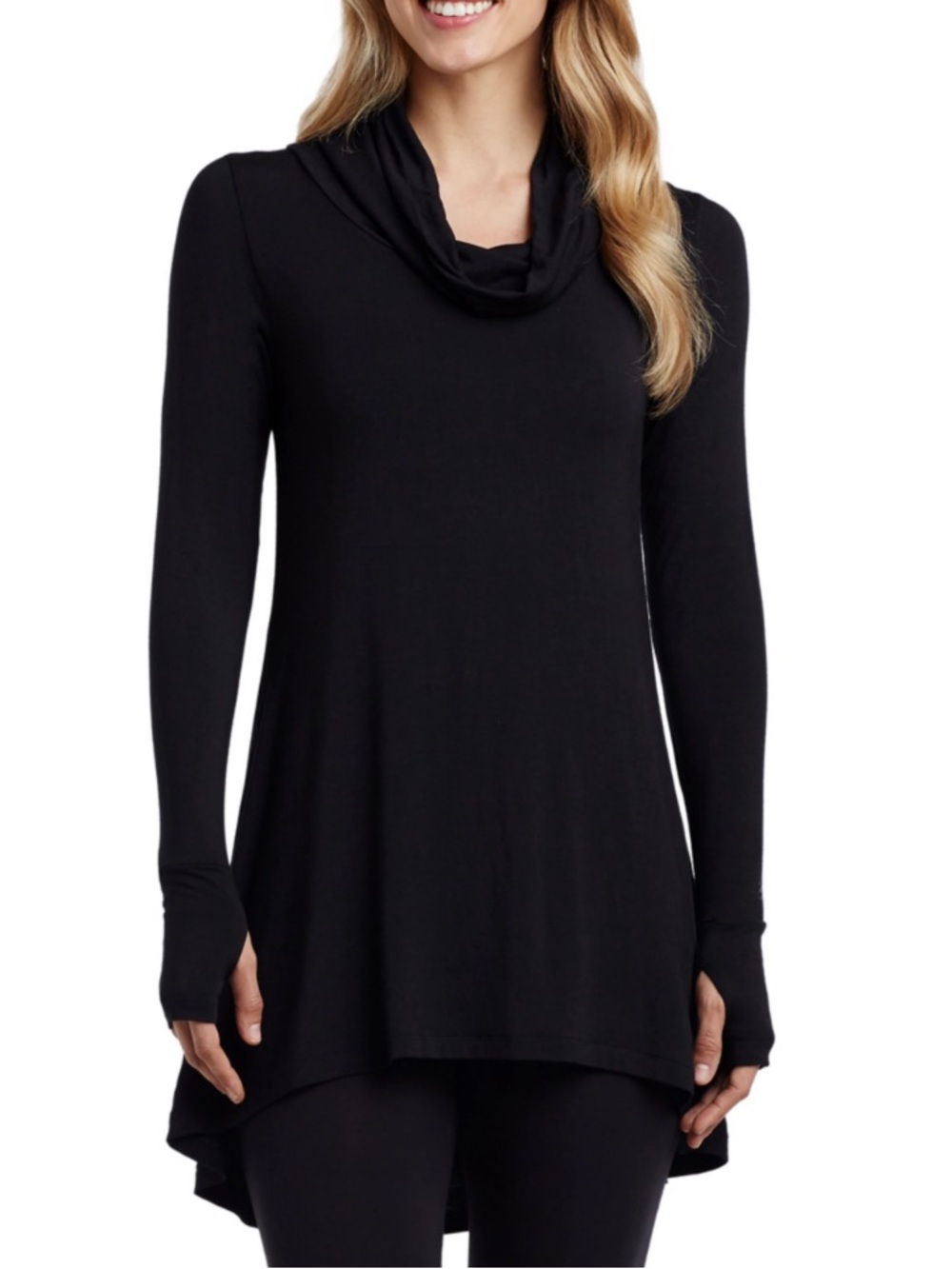 Cuddl Duds Women’s Softwear with Stretch Long Sleeve Cowlneck Tunic Top Black M